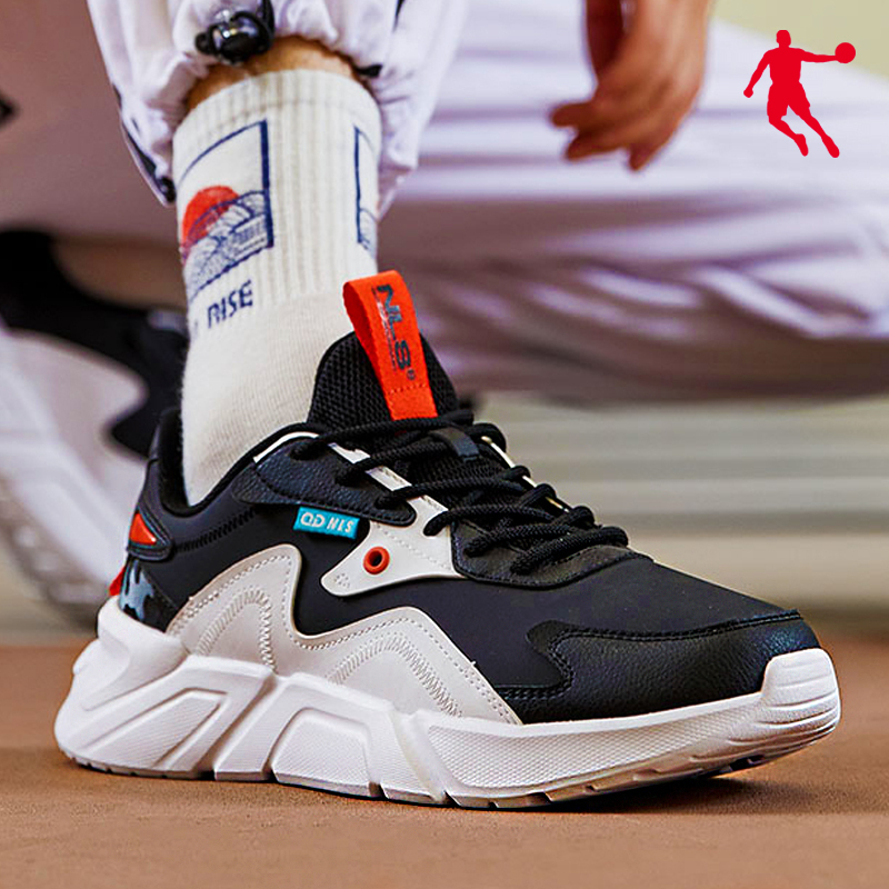 乔丹运动鞋男鞋官方皮面休闲鞋子老爹鞋黑色跑步鞋男视频