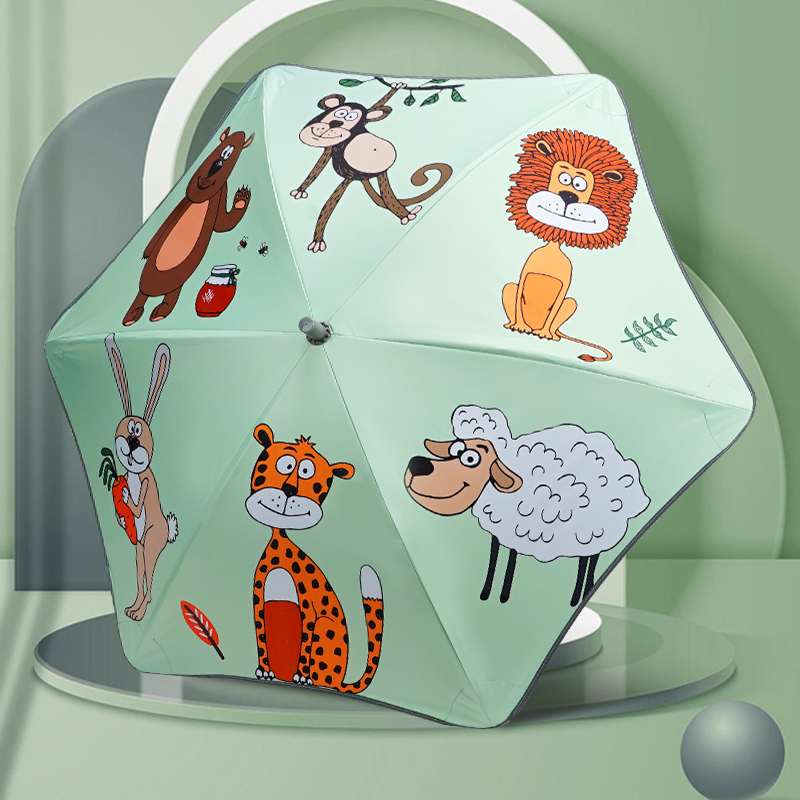 红叶儿童雨伞圆角防撞小学生上学男孩女孩晴雨两用安全长柄太阳伞 浅绿色