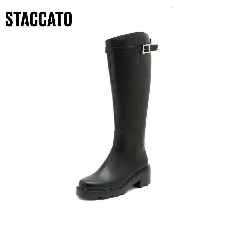 思加图(Staccato)时尚厚底骑士机车长靴女高靴皮靴EEZ09DC2图片