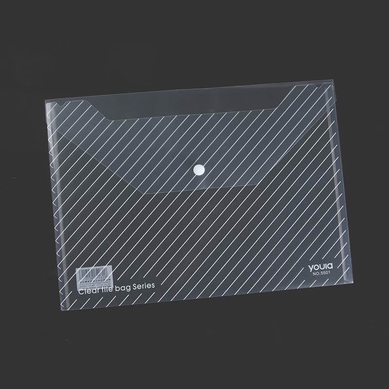 优拉透明文件袋5502 加厚按扣袋学生试卷收纳袋办公用品资料保护袋防水带标签商务款塑料档案袋透明蓝 10只装图片