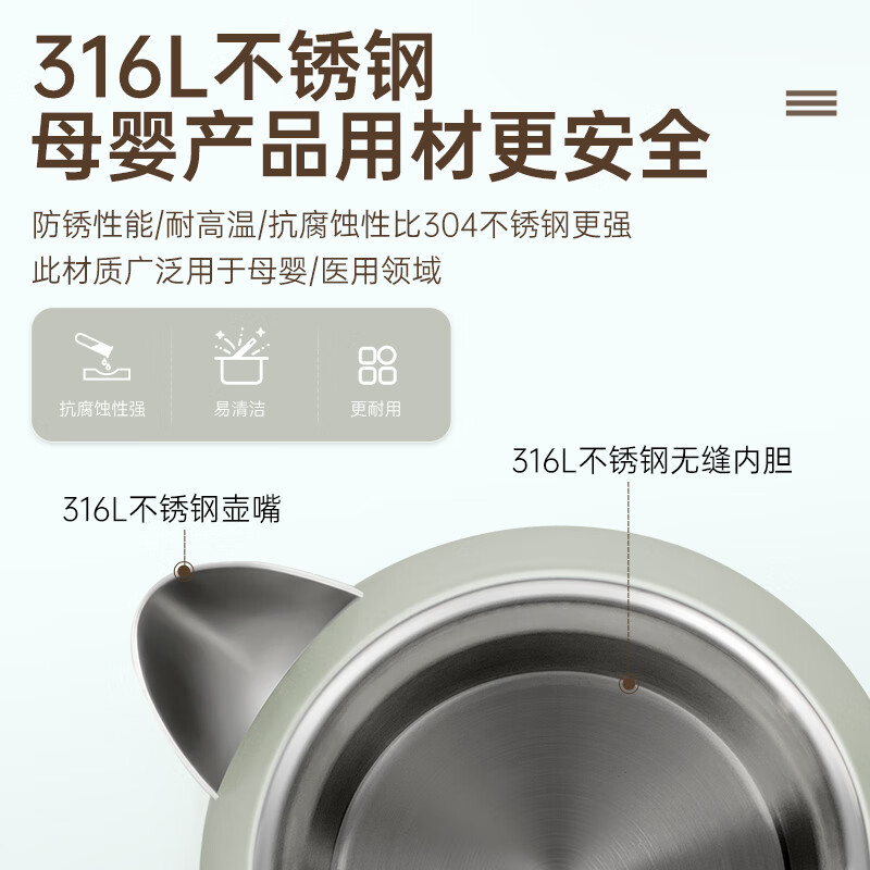 格来德(Grelide)D1701K烧水壶恒温家用电热水壶304不锈钢双层电水壶保温大容量1.7L开水壶防干烧 灰色高清大图