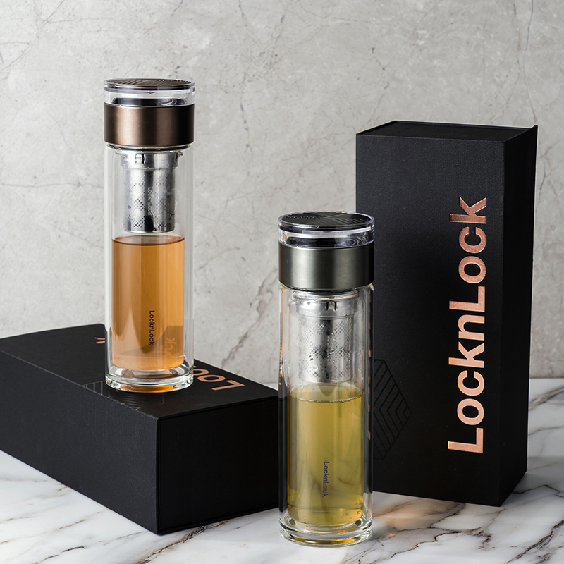乐扣乐扣(LOCK&LOCK)茶仓双层商务杯LLG599茶水分离420ml透明玻璃杯