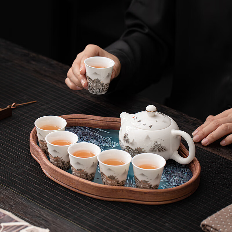苏氏陶瓷/SUSHI CERAMICS SS020 水墨高山景行-西施壶茶具套装 (单位:套)
