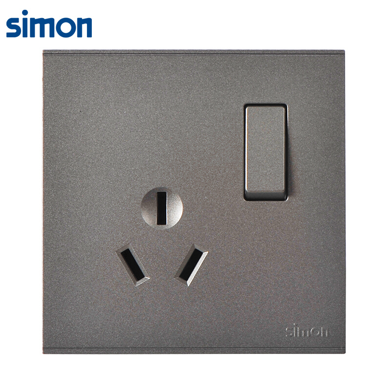 西蒙simon开关插座面板e6系列荧光灰色五孔插座带sub带开关电脑报警86