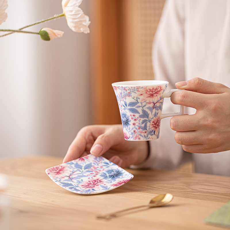 苏氏陶瓷(SUSHI CERAMICS)咖啡杯蝶勺百花高档精致陶瓷杯子轻奢高级感下午茶具盒装礼物