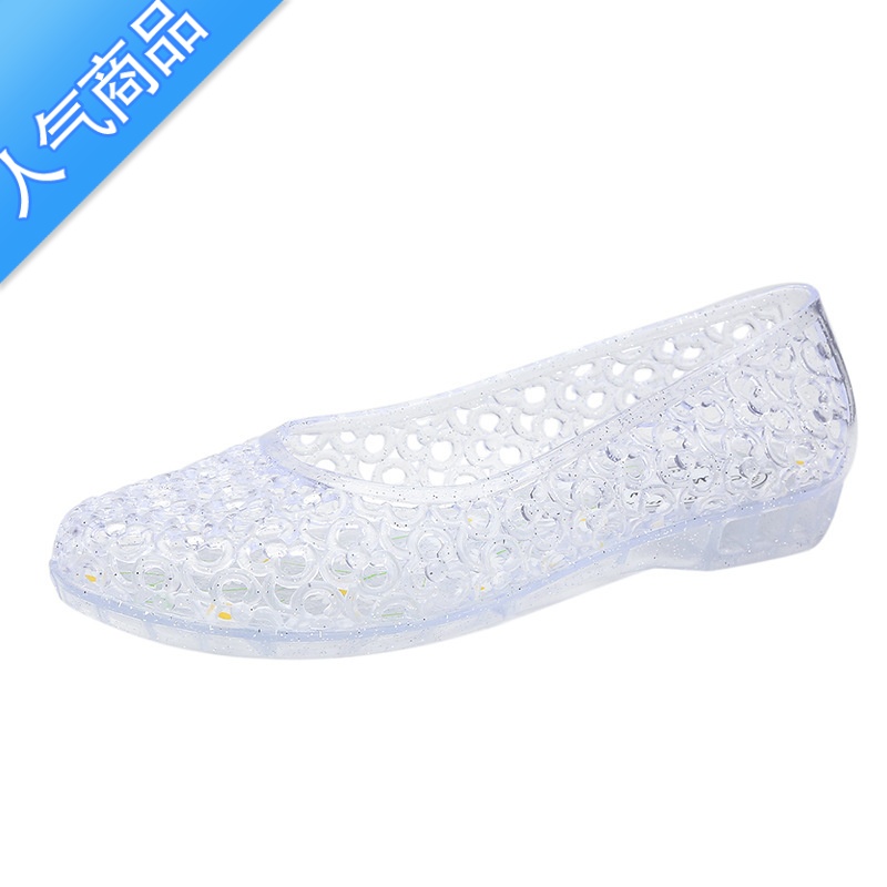 SUNTEK新款水晶凉鞋女夏季包头外穿镂空果冻透明坡跟网红ins潮U跟n红高清大图