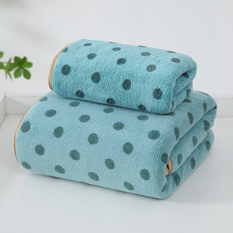 天山柔 70*140cm 280g 珊瑚绒圆点印花 浴巾 (计价单位:条) 蓝色高清大图