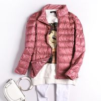 璞束（Porlsuu）轻薄羽绒服女短款2019冬季新款时尚百搭立领连帽韩版修身秋冬大码外套8702