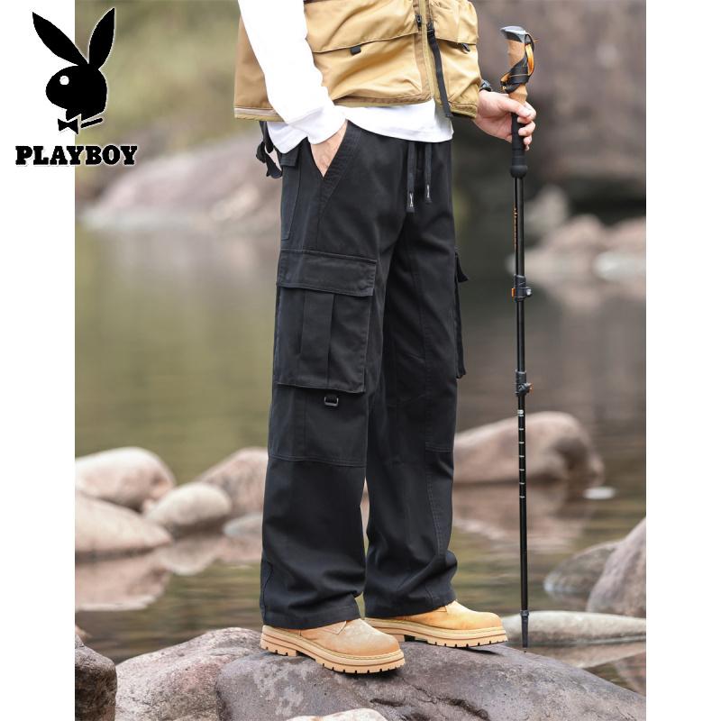 花花公子新款2025冬新款男士潮流日系多口袋休闲垂感显高加绒工装裤8812-1_669高清大图