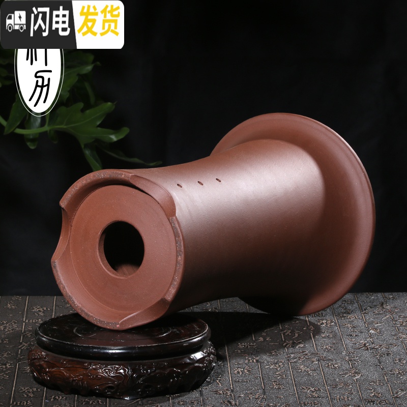 三维工匠宜兴紫砂兰花花盆陶瓷盆景盆栽阳台地面桌面个性创意花盆 竹节兰花盆+托盘SL021 小花盆容器高清大图