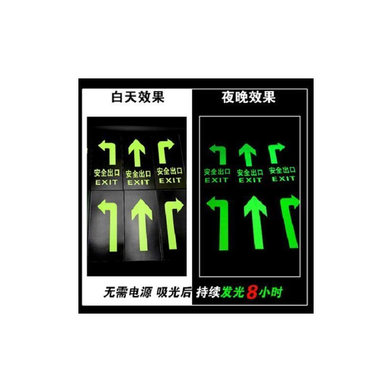 夜光消防指示牌安全出口地标公共厕所洗手间安全通道直行标识地贴|T03安全出口向右 30*15cm