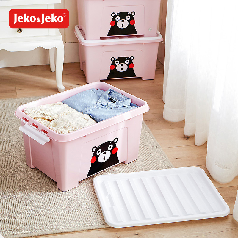 JEKO&JEKO酷ma萌熊本熊卡通特大号50L塑料收纳整理箱玩具衣服储物箱带滑轮盒子SWB-5458