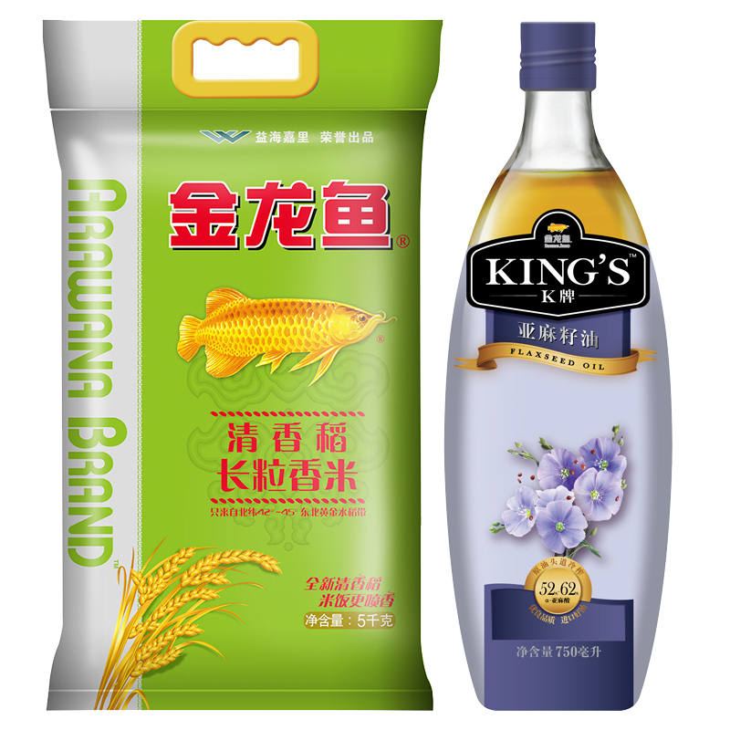 金龙鱼 KING’S冷榨初榨一级亚麻籽油750ML+金龙鱼 清香稻 5kg