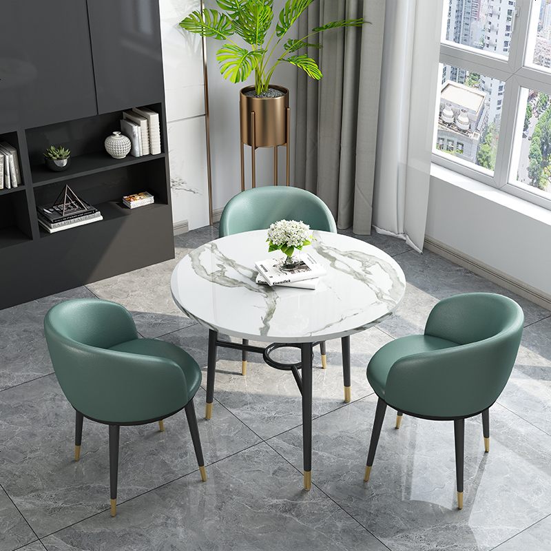 轻奢洽谈桌椅组合简约咖啡奶茶店售楼处接待阳台休闲北欧小圆餐桌_991_813 浅墨绿色_皮椅1桌3椅70cm桌