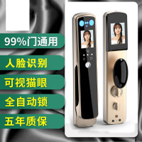 人脸识别门锁指纹锁家用防盗门密码锁智能带猫眼监控刷脸面部解锁 香槟金