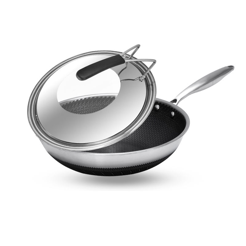 德国304不锈钢炒锅不粘锅无油烟家用炒菜锅平底锅具|(旗舰版)32钢柄