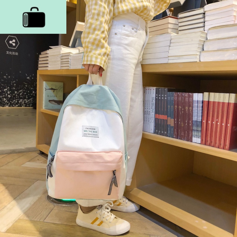 帆布书包女学生韩版初中生校园原宿高中2020新款双肩包ins风背包NEWLAKE高清大图