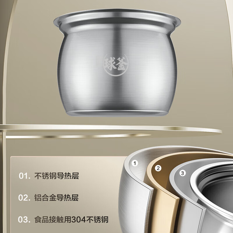 苏泊尔(SUPOR)0涂层精钢球釜电压力锅6L双胆全自动智能预约 家用触控煲汤煮饭 SY-60YC6011Q高清大图