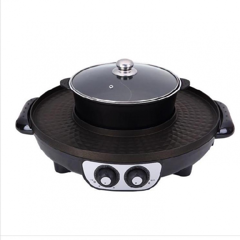 电火锅多功能家用煎烤涮一体锅不粘烤肉机煮锅电热锅无烟烧烤烙锅