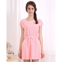 红豆居家(Hodohome)夏季居家服睡裙女士圆点印花棉氨短袖裙