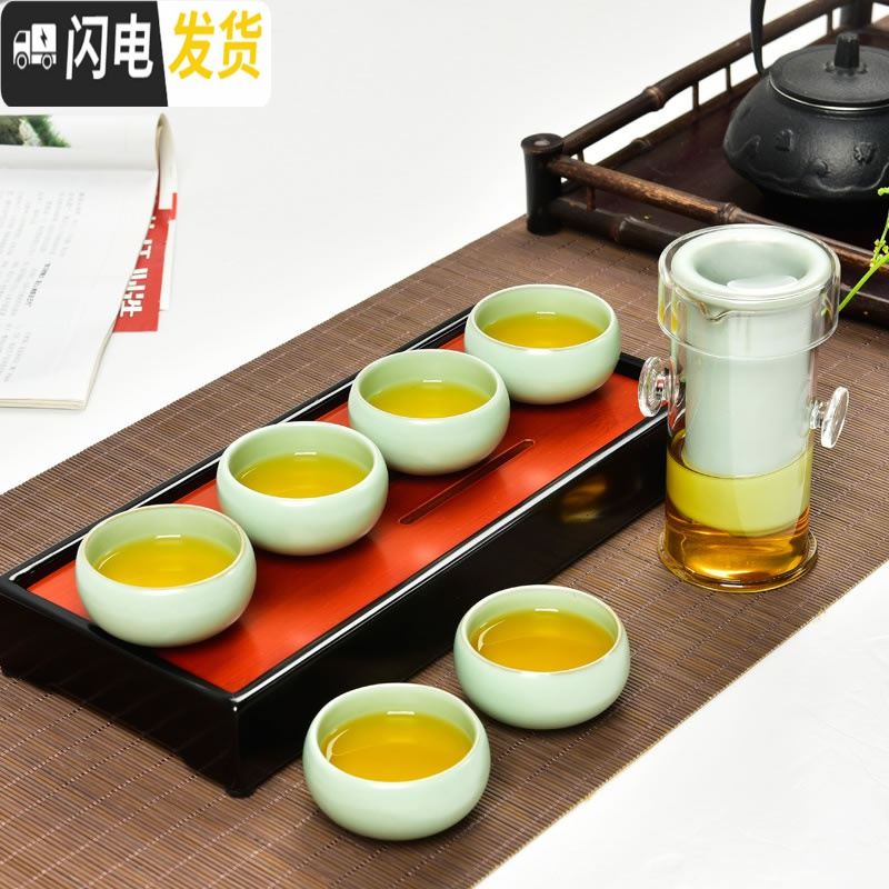 三维工匠耐热玻璃红茶泡茶器过虑双耳杯花茶壶冲茶器陶瓷功夫茶具套装礼品 《宝石蓝西施》8件套高清大图