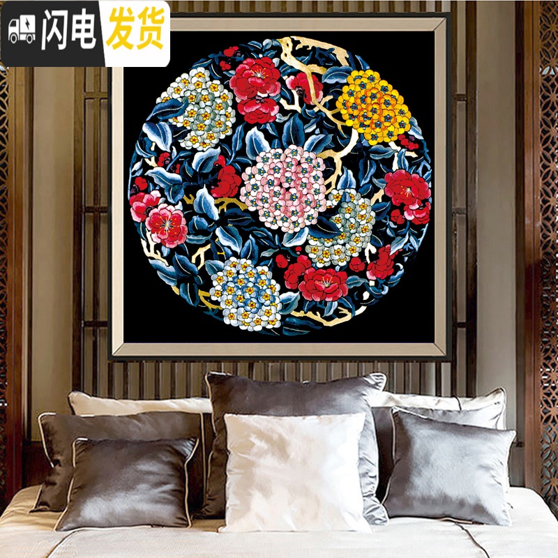 三维工匠2019新款线绣名画十字绣客厅小件新款中式凤凰年年有鱼小幅简单 凤求凰中格60*60棉线精准印花高清大图