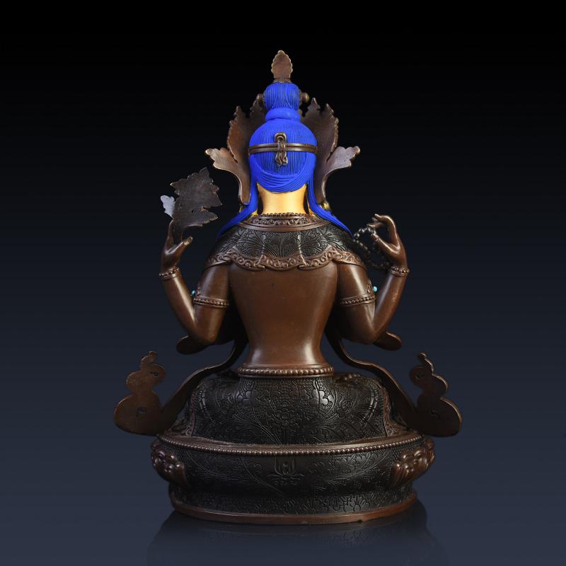 家柏饰(CORATED)四臂观音佛像 铜四臂观音摆件密宗菩萨尼泊尔工艺画脸高清大图