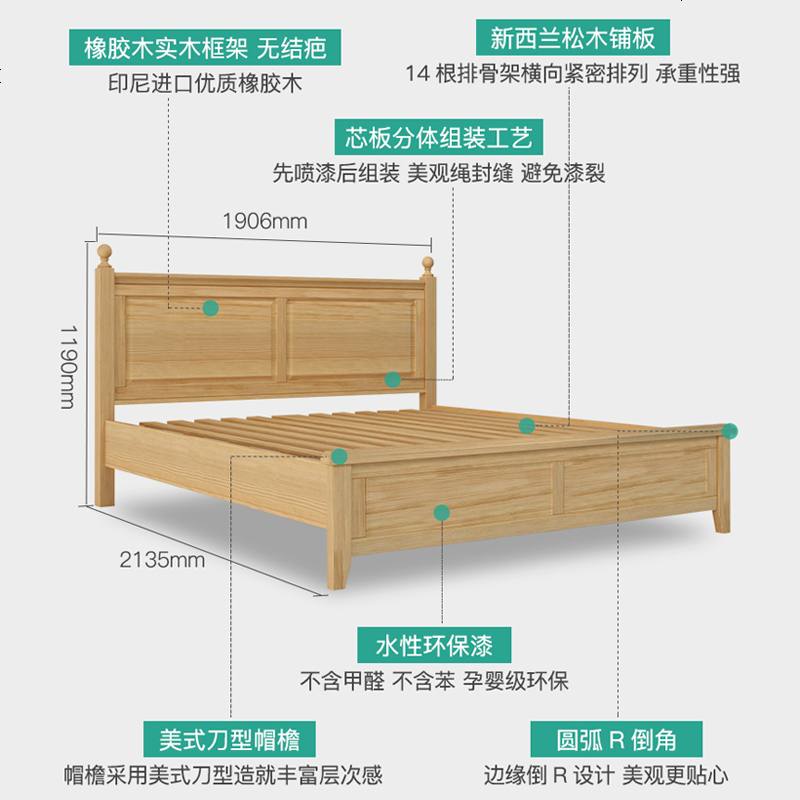 美式实木现代简约主卧室双人木床公主床北欧实木床1.8米欧式婚床高清大图