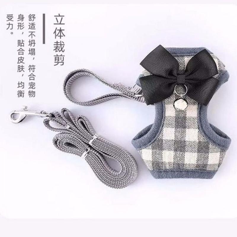 灰色格子铃铛 0-2.999斤 狗猫咪牵引绳背心式遛狗溜猫绳子泰迪小型犬狗链宠物胸背带用品8