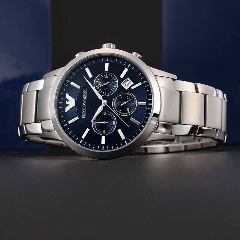 阿玛尼(EMPORIO ARMANI) 欧美品牌 钢带手表 多功能商务正装 三眼运动 简约时尚休闲石英表男 AR2448