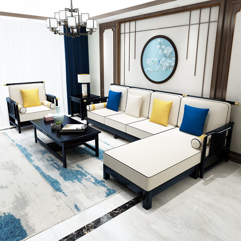 新中式木沙发简约轻奢禅意贵妃ciaa布艺家具大小户型客厅沙发组合