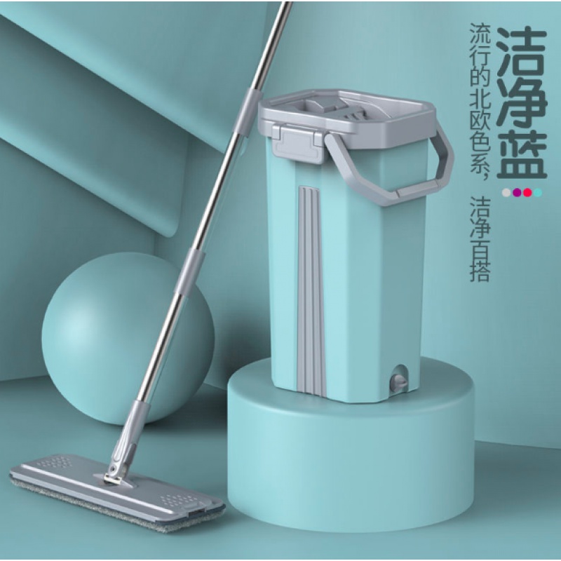 刮刮乐懒人拖把免手洗拖地家用旋转干湿分离手动平板拖布桶 北欧绿【旗舰款带厚桶】共6块布