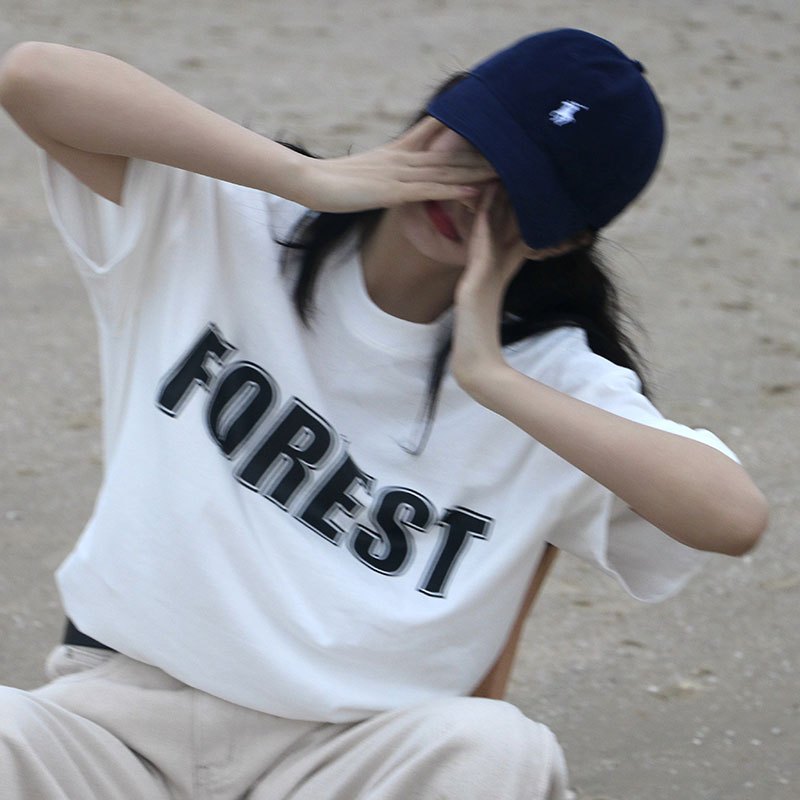 oversize特大码字母短袖t恤女宽松ins潮酷情侣装港味复古chic上衣3190