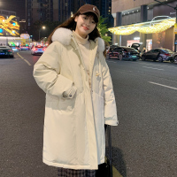 唐狮长款派克羽绒服女冬季2024新款牛仔扣超好看学院风冬装外套厚_571 M 米白