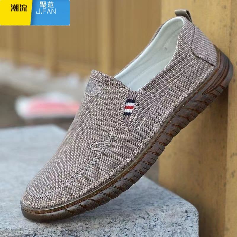 聚范牛筋底老北京布鞋开车鞋一脚蹬透气亚麻鞋面休闲耐磨鞋男鞋图片