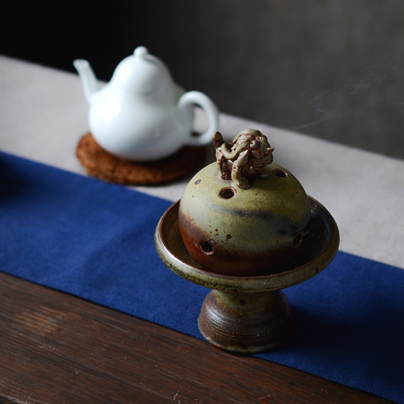 美帮汇盘香倒流香香炉粗陶瑞兽仿古刻盘香炉香道茶席香薰炉居室炉香座高清大图