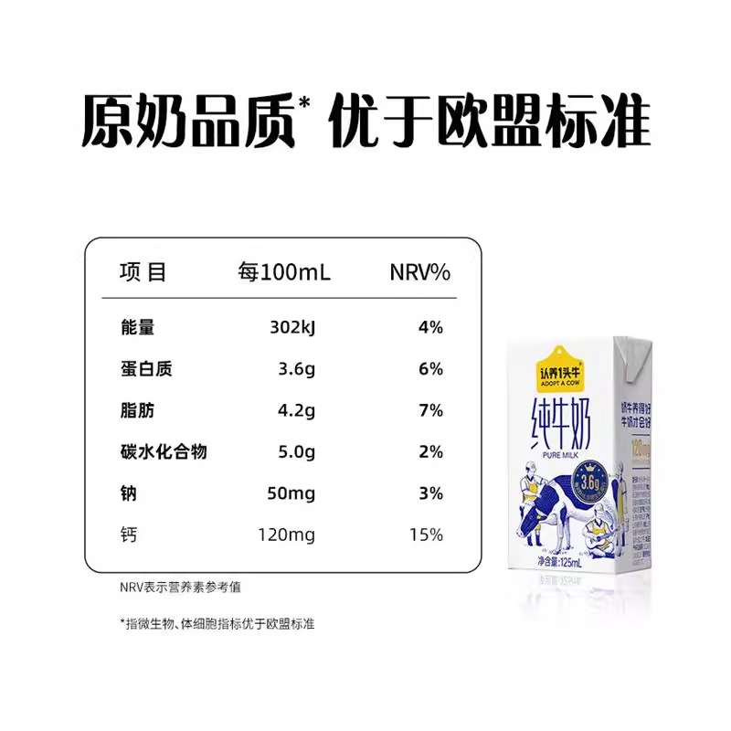 认养一头牛3.6g蛋白纯奶250ml利乐砖12入一提装-高清大图