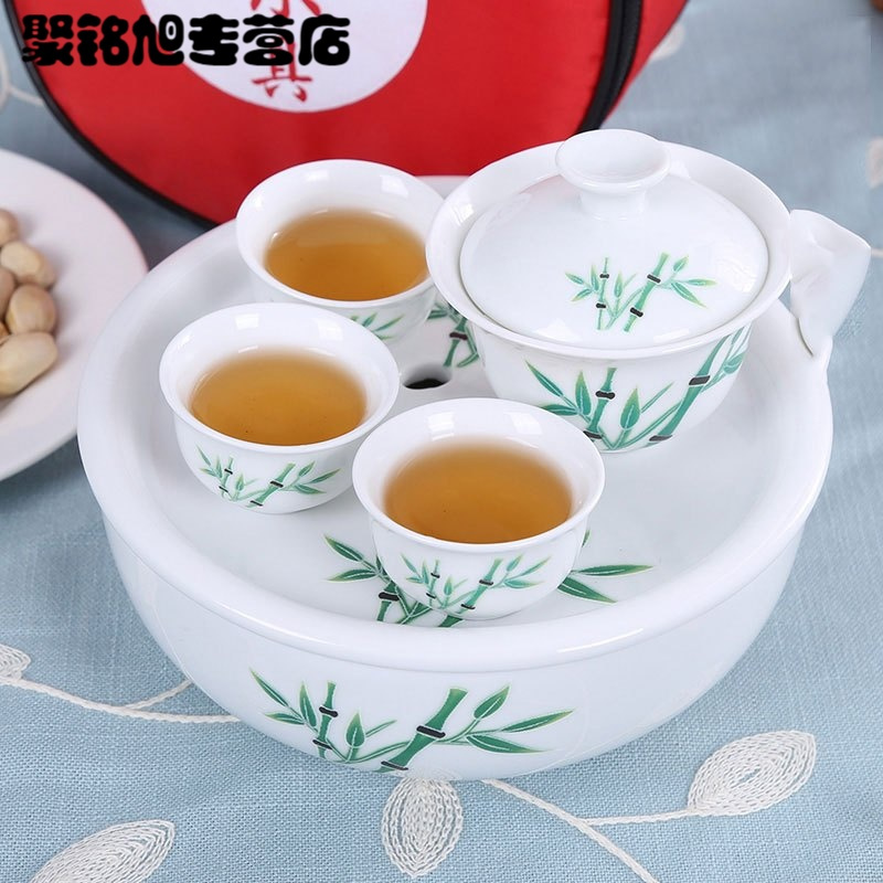 旅游功夫茶具套装 陶瓷迷你小号家用车载户外简约携便包多色生活日用家庭清洁生活日用家居器皿水具/水杯