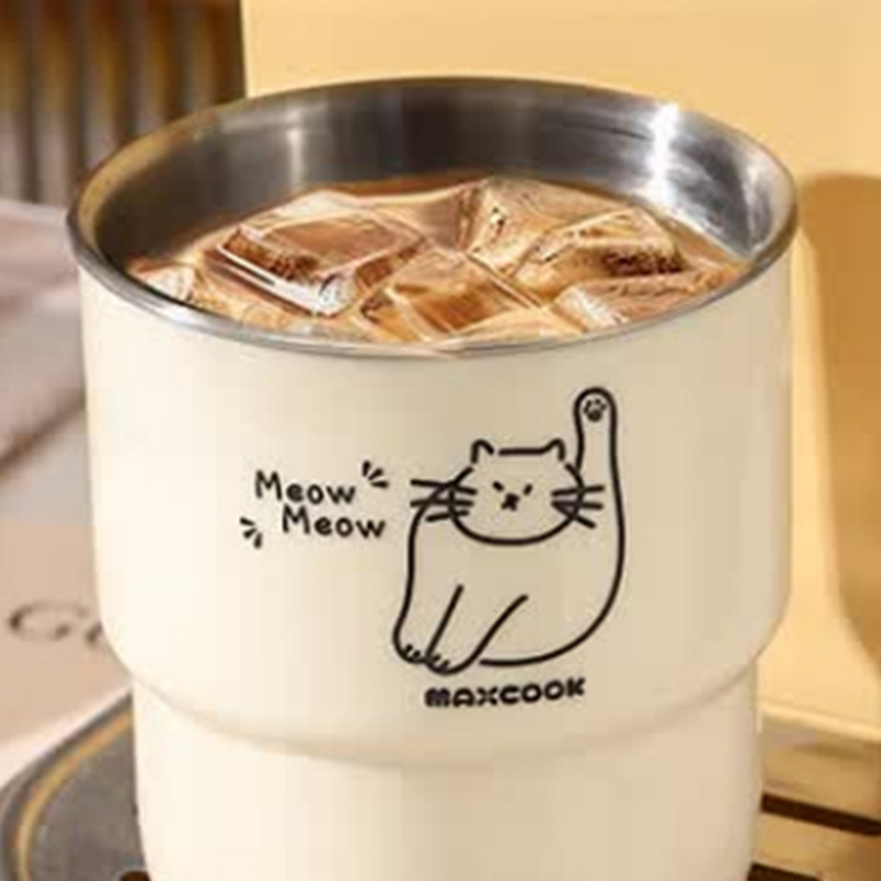 MAXCOOK美厨咖啡杯400ml奶油白304不锈钢举脚猫咪MCB0074高清大图