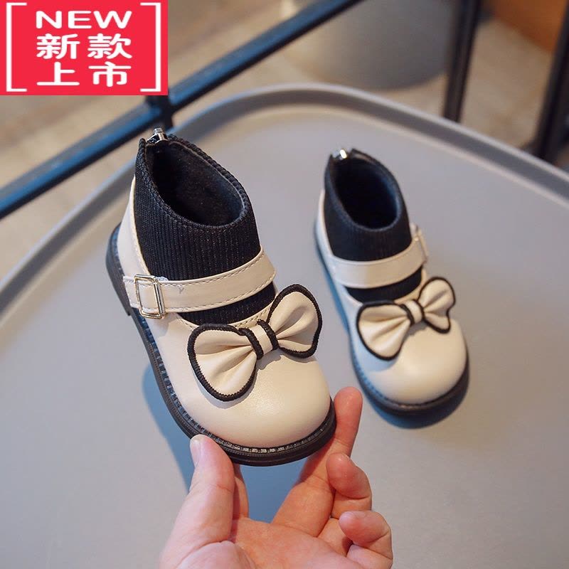 可莉允儿童靴子女2022年冬季新款加绒二棉靴子女童蝴蝶结平底公主短靴潮图片