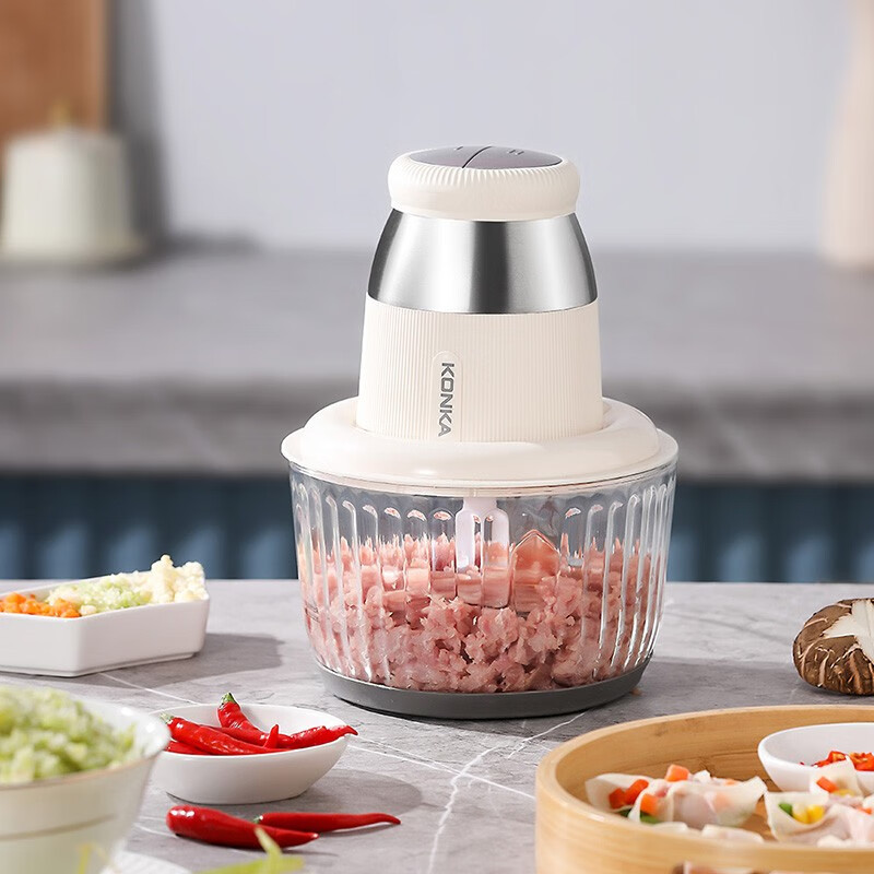 康佳(KONKA)Z 300W竖纹玻璃搅拌碗1.8L不锈钢刀片食品加工器(碎肉机) 奶糖白 KJRJ-1839-M