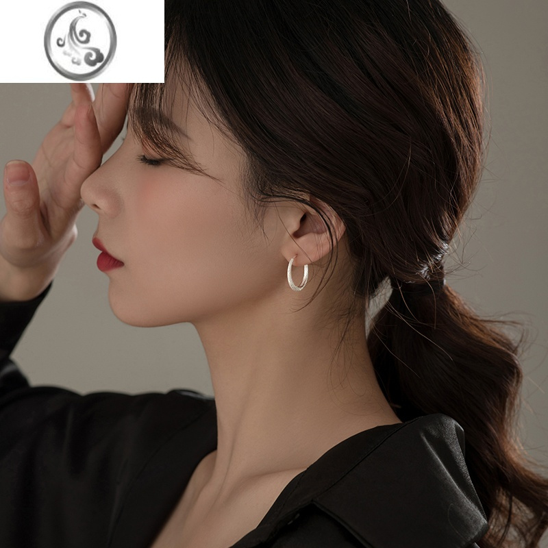 JiMi[]925银银璀璨耳环2023新款耳圈闪砂耳钉夏耳饰女小众
