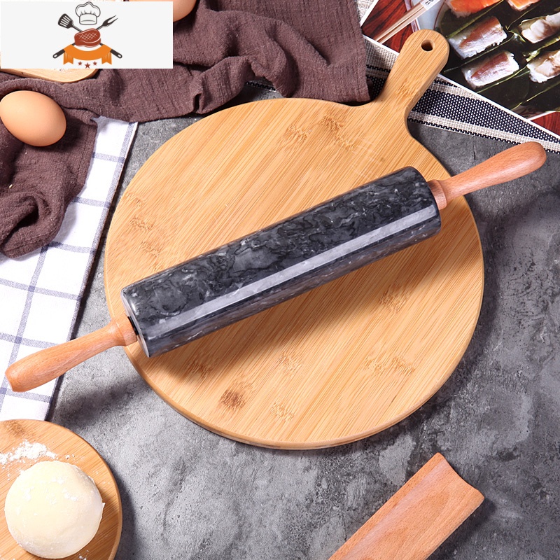 擀面杖实木饺子皮家用大号滚轴烘焙滚筒赶面棍大理石走锤擀面棒 敬平 滚轴-波浪黑高清大图