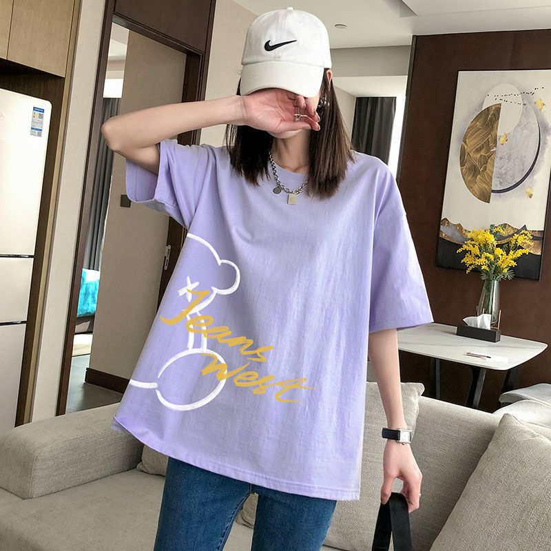 真维斯短袖女t恤夏季2022新款盐系纯棉宽松印花透气百搭气质上衣