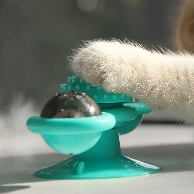猫咪玩具风车玩具套装逗猫棒自嗨解闷神器成幼猫蹭毛啃咬宠物用品 湖水蓝 风车[发光球+薄荷球]
