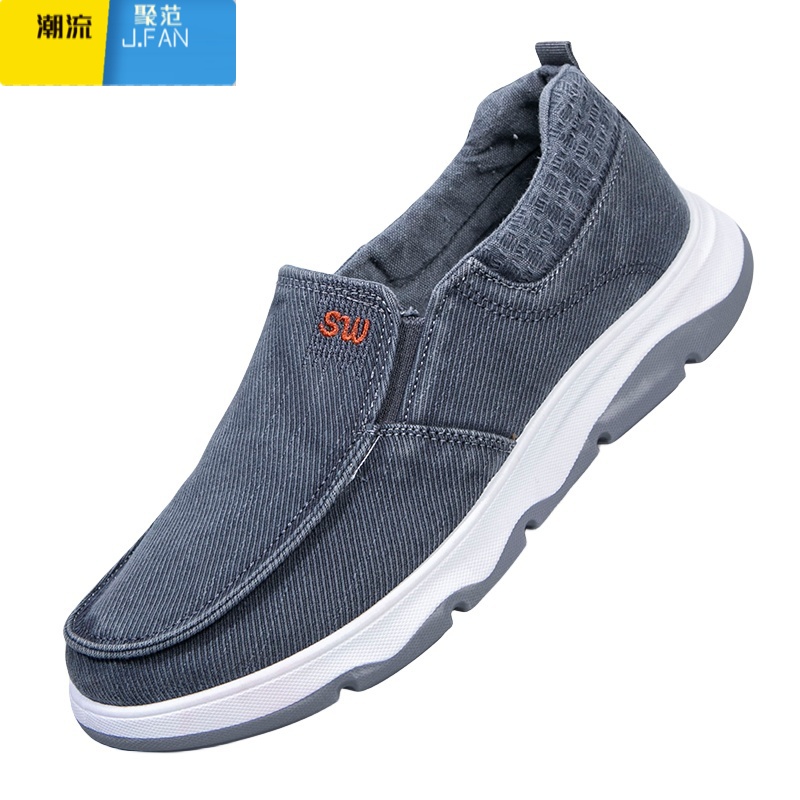 聚范中老年休闲爸爸布鞋一脚蹬帆布鞋春季新款男鞋厚底轻便干活工作鞋高清大图