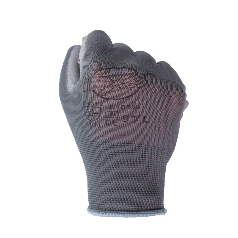 1副装涤纶PU浸胶手套 耐磨轻薄维修搬运施工劳保手套 N10559 灰色 8/M码高清大图