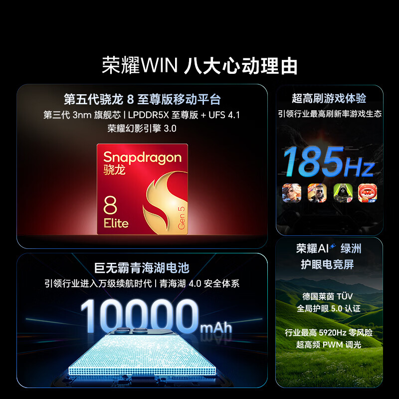 荣耀WIN 12+512 不怕蓝 第五代骁龙8至尊版 荣耀东风涡轮散热 10000mAh电池 AI 游戏手机 国家补贴高清大图