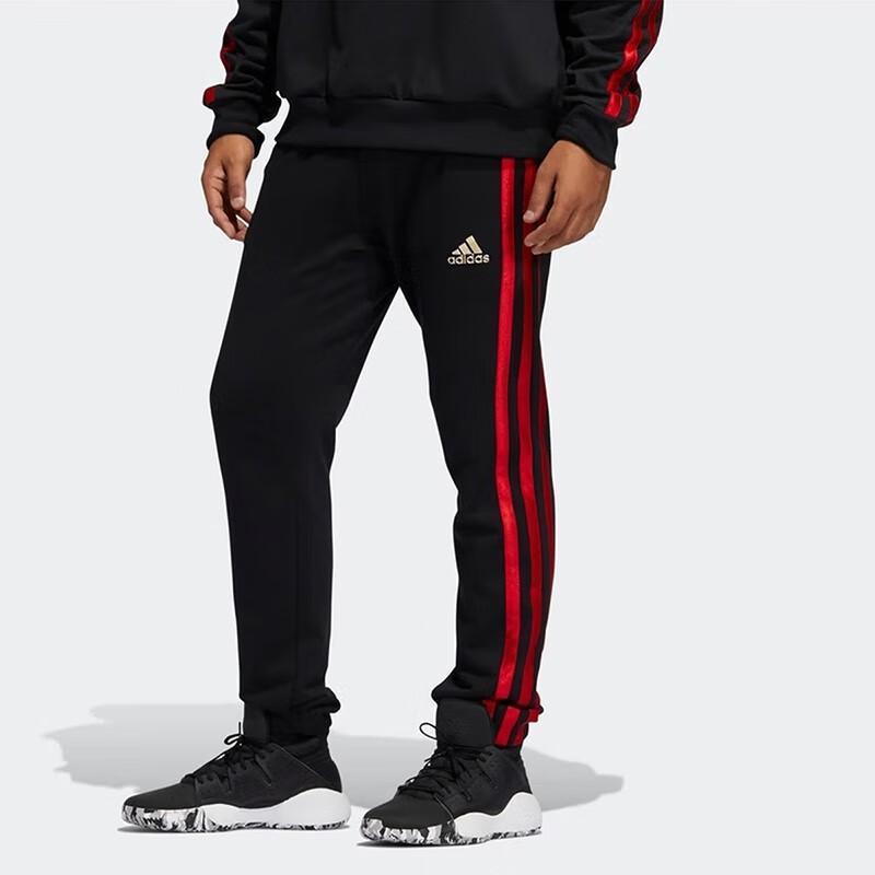 阿迪达斯adidas男裤篮球系列训练运动裤三条纹收口休闲长裤gv0738