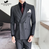 富贵鸟（FUGUINIAO）男士竖条纹双排扣西服套装挺括顺滑修身商务正装韩版西装套装